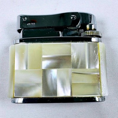 Vintage Brother-lite Gas Lighter Mother of Pearl Mosaic Chrome Japan PLS READ