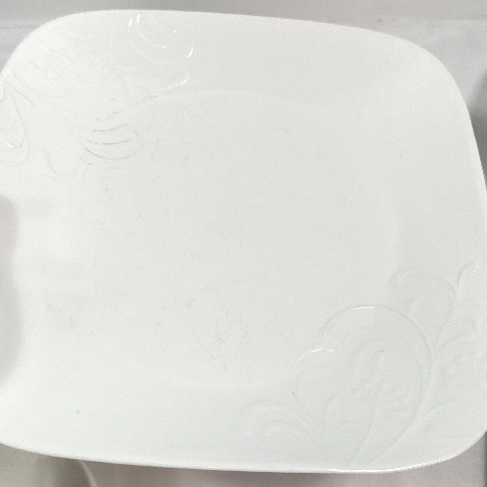Corelle Cherish Square Embossed White Dinner Luncheon Plates And Bowls