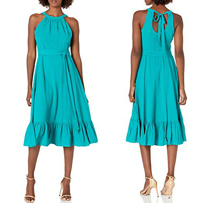 Calvin Klein Size 8 Mint Green Midi Dress Halter Tie Neck Sleeveless Crinkle B3 | eBay Calvin Klein Size 8 Mint Green Midi Dress Halter Tie Neck Sleeveless Crinkle B3 | eBay