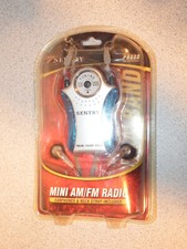 SENTRY Mini Portable AM/FM Pocket Radio Neck Strap Head Phones Blue NEW NOS
