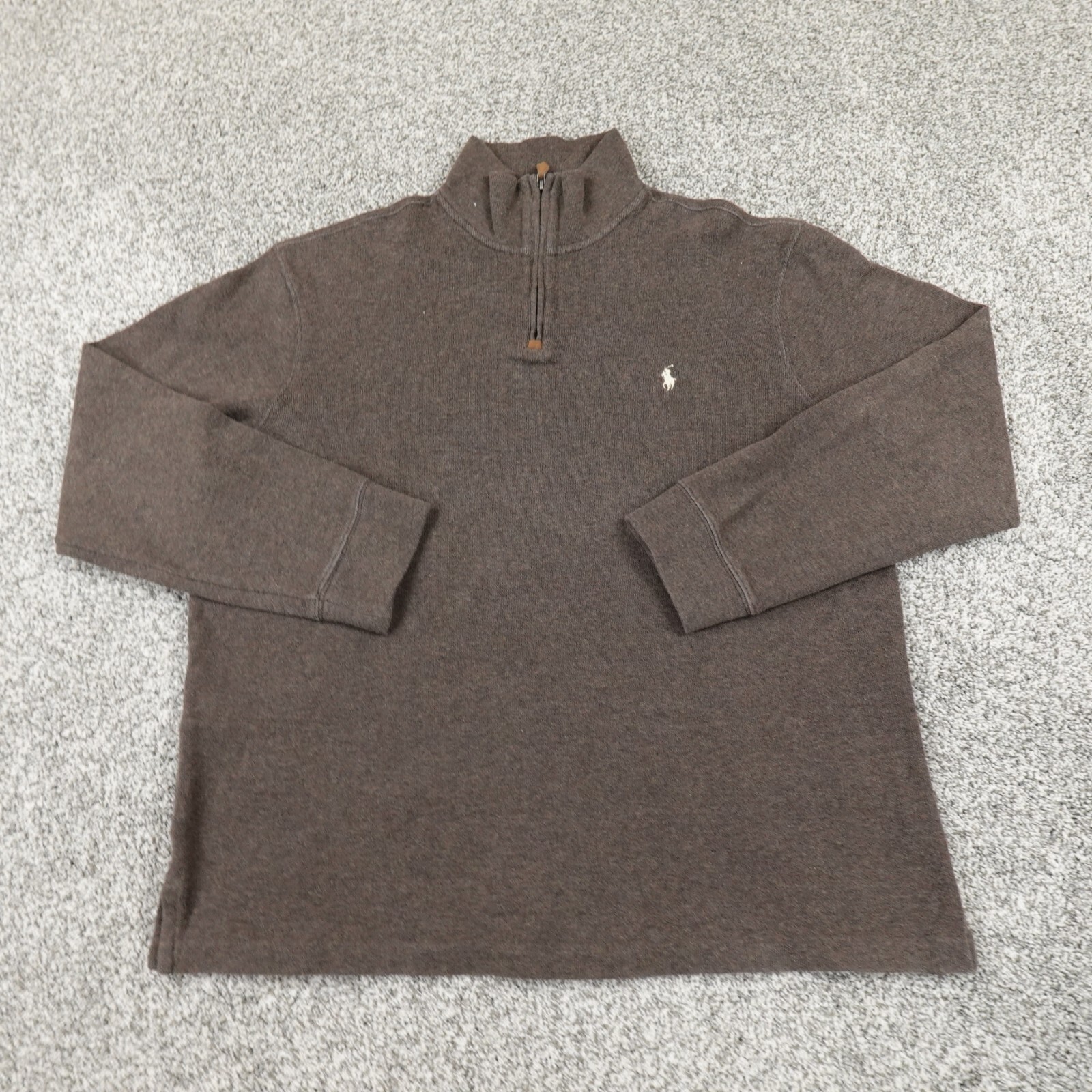 Polo vintage Ralph Lauren maglione uomo XL marrone pony maglia pullover zip felpa