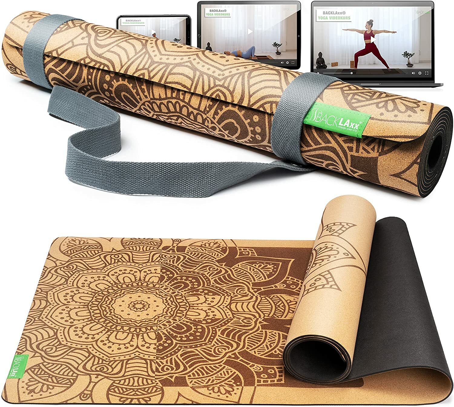 BACKLAxx® Kork Yoga Matte Fitness Pilates Gymnastik Sport Matte rutschfest Boden