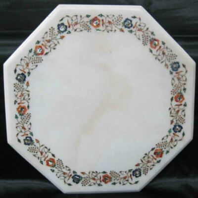 18'' white marble table top coffee center inlay lapis antique home decor c14