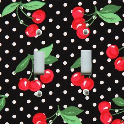 Light Switch Plate Cover KITCHEN HOME DECOR ~ RED CHERRIES ON BLACK WHITE DOTS