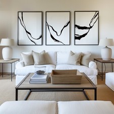 Minimalist Modern Simple Gallery Wall Art Set of 3 Abstract Art Black and White