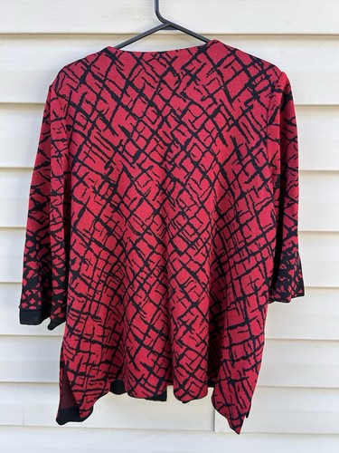 Ming Wang Kimono Jacket Red Black Abstract Print Knit 2X Designer Artsy - Picture 3 of 5