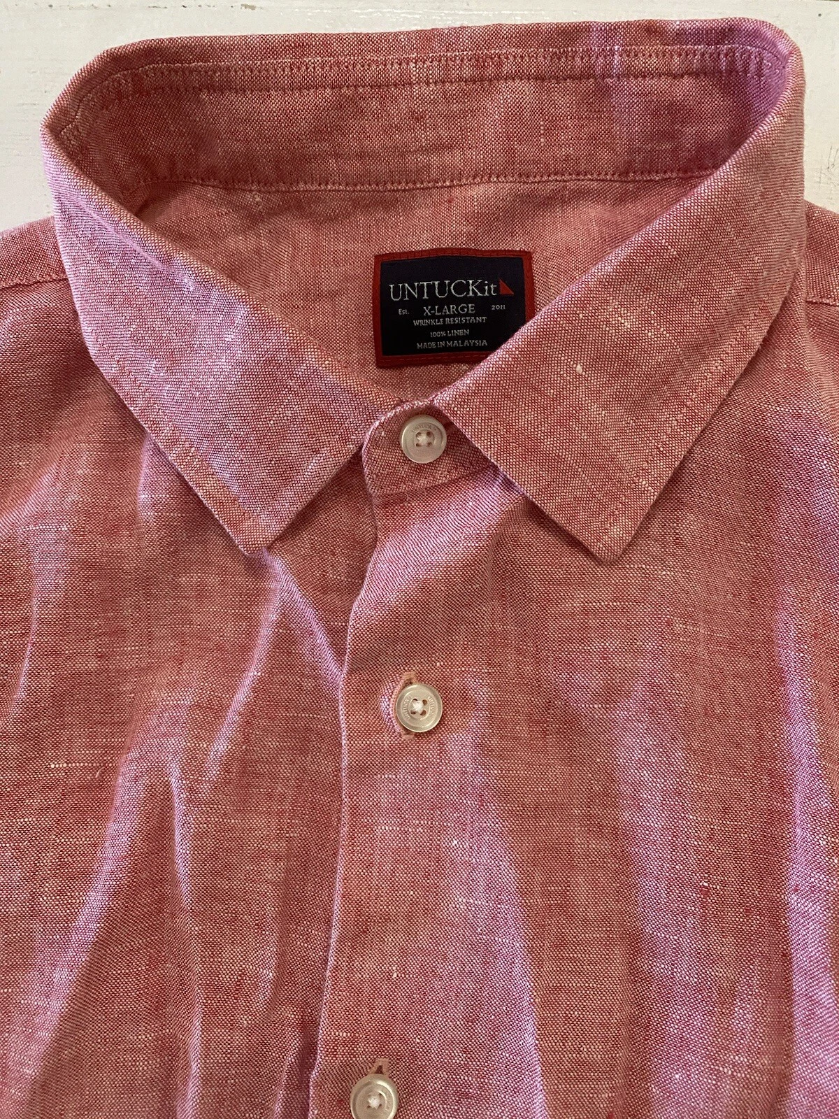 Men’s Untuckit 100% Linen Long Sleeve Button Down Pink Shirt Size XL Worn Once