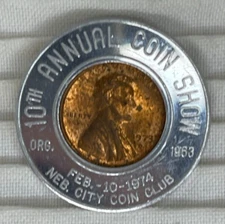 1973-D 10th Annual Coin Show Nebraska City 2-10-1974 Encased Cent Penny
