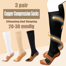 3Pair Copper Compression Socks Full Toe Sox for Women Men - S/M, L/XL, XXL Gifts