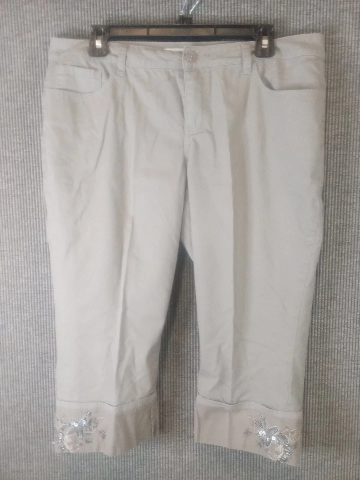Pantalones cortos chinos para mujer Coldwater Creek talla 14 bordados hasta la rodilla. T28b Foto 2 de 4