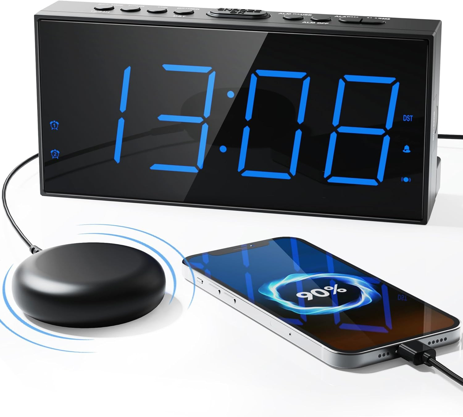With Bed Shaker, Vibrating Alarm Clock For Heavy Sleepers