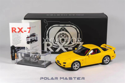 Polar Master 1/18 Mazda RX7 Diecast Model Car Yellow extra engine Collection