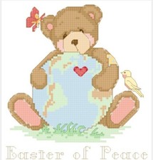 SCHEMA PUNTO CROCE PASQUA ORSETTO CUORE TEDDY BEARS WORLD PEACE CROSS STITCH