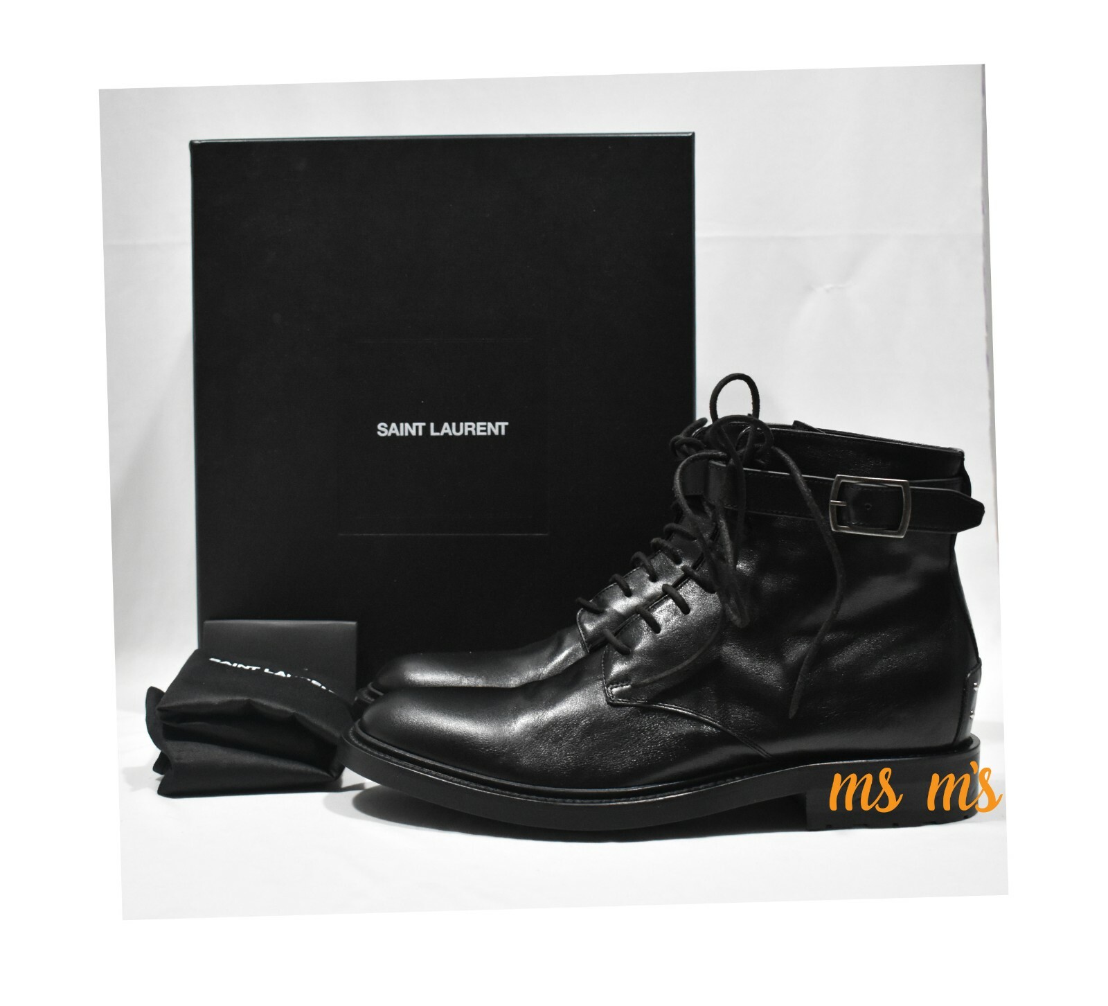 Nuovi con scatola Saint Laurent YSL Black Army Moto borchie fibbia in pizzo pelle EU45 US12