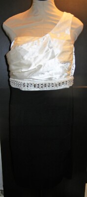 Three Pink Hearts Trixxi dress Size 16 black ivory one shoulder NWT Formal Prom