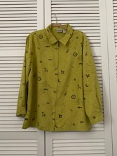 Vintage Chicos Design Suede Lime Green Long Sleeve Jacket Shirt Mens Ladies Sz 3