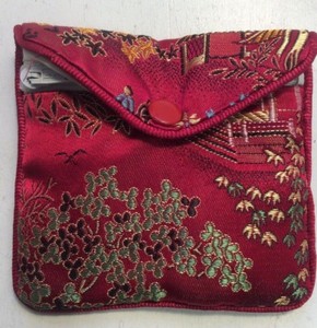 Vintage Red Floral Snap Zipper Jewelry Pouch Change Purse 3.25”x3.5”