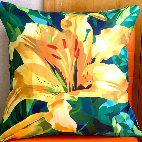 Set/2 Colorful Modern Yellow Lily Outdoor Waterproof Patio Pillow Cushion Covers - Picture 6 of 6