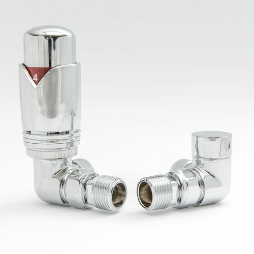 CORNER 15MM THERMOSTATIC RADIATOR VALVE AND MATCHING LOCKSHIELD CHROME