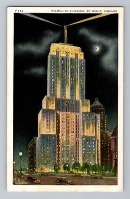 Palmolive Building By Night Chicago Illinois Postcard #244 AC Co.