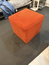Cube Ottoman Orange Luxury Plush Velvet Footstool Pouffe 45x45cm Home Furniture