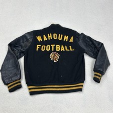 Vtg 70s Indian Head Varsity Jacket Adult Sz Small Wool Leather USA Made Wahouma