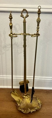 Vintage Gold French Louis XVI Style Brass Fireplace Tools Poker Broom Shovel - Image 1 of 4
