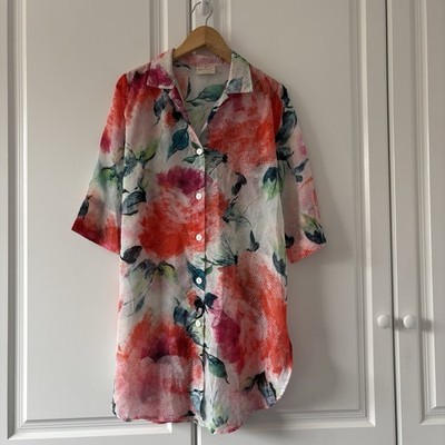 Damen Roidal mehrfarbig Blumenmuster Strand Bikini Überwurf Shirt Größe 3 UK 12