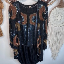Vintage Heavy Beaded Silk Evening Jacket XL
