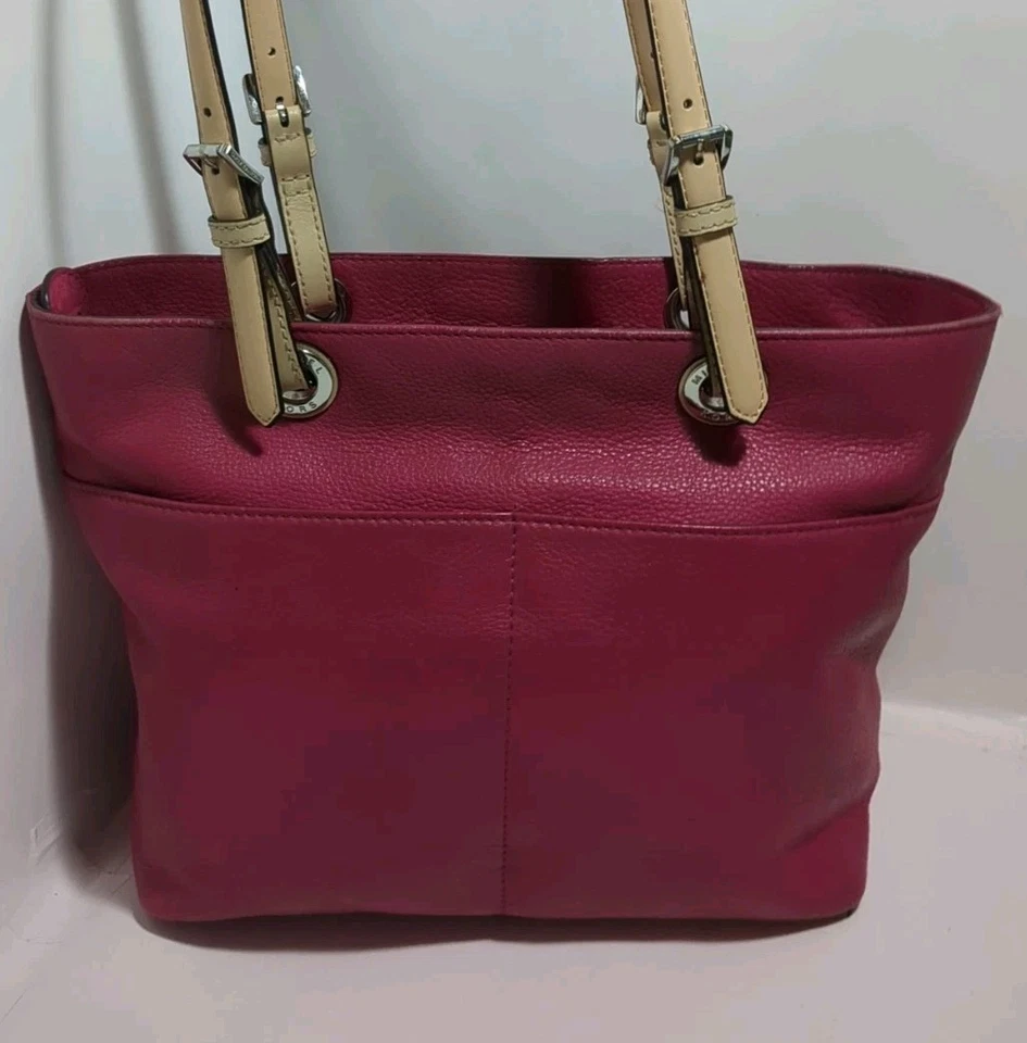 MK Michael Kors Fushia Pebbled Leather Medium Tote Outside Pockets - Image 4 of 4