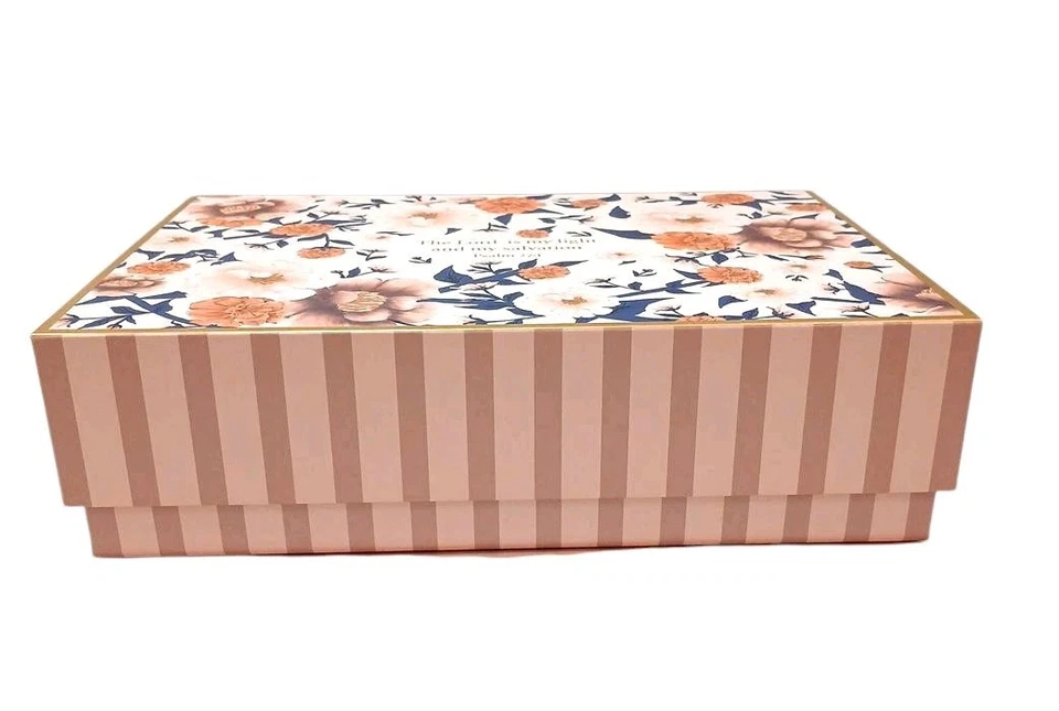 Pooch & Sweetheart STORAGE Box 12.5 x9 Floral Stripes Bible Verse Gift Victorian - Image 3 of 4