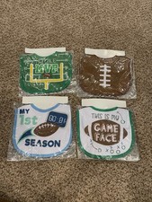 Set of 4 Football Baby Bibs, NEW, Sticky Hook...
