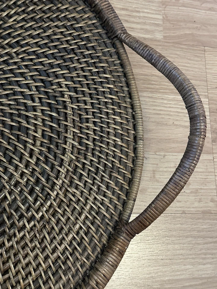 Pampered Chef Woven Selections 17" Round Tray Wicker Rattan Wood Casserole #2145 - Image 3 of 4
