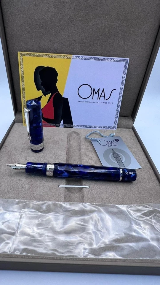 Pluma Estilográfica OMAS PARAGON AZUL ACRÍLICO Oro 14k SAMO Nueva en Caja NUEVO CONVERTIDOR Foto 4 de 4