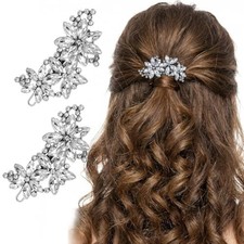 Amaxiu 2Pcs Crystal Flower Hair Clips, Rhinestone Wedding Hair Clips Silver