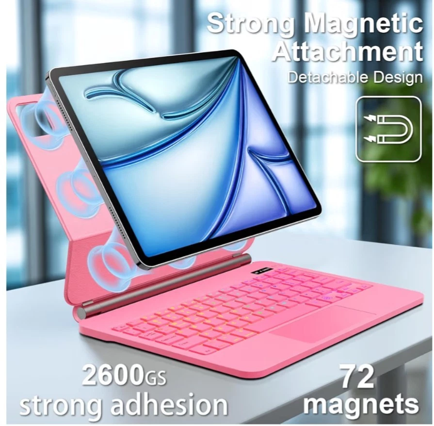 Keyboard Case for iPad Air 13 inch (M3 2025/M2, 2024),iPad Pro 12.9 inch Pink - Image 3 of 4
