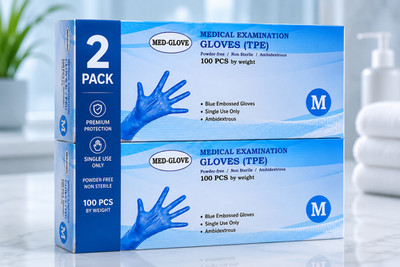 MED-GLOVE Medical Examination Gloves(TPE) , M- 2 Boxes of 100