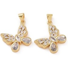 KitBeads 5pcs Cubic Zirconia Butterfly Charms - Transparent Animal Ins