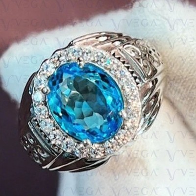 5.50Ct Oval Natural Topaz & Diamond Halo Men's Wedding Ring 950PT Solid Platinum