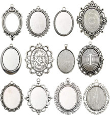 10 Pendant Trays, 30X40Mm, Blank Oval Cabochons Base Setting Bezel Frame Metal C