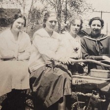 Vintage Snapshot Photo HARLEY DAVIDSON Girls Motorcycle Envy