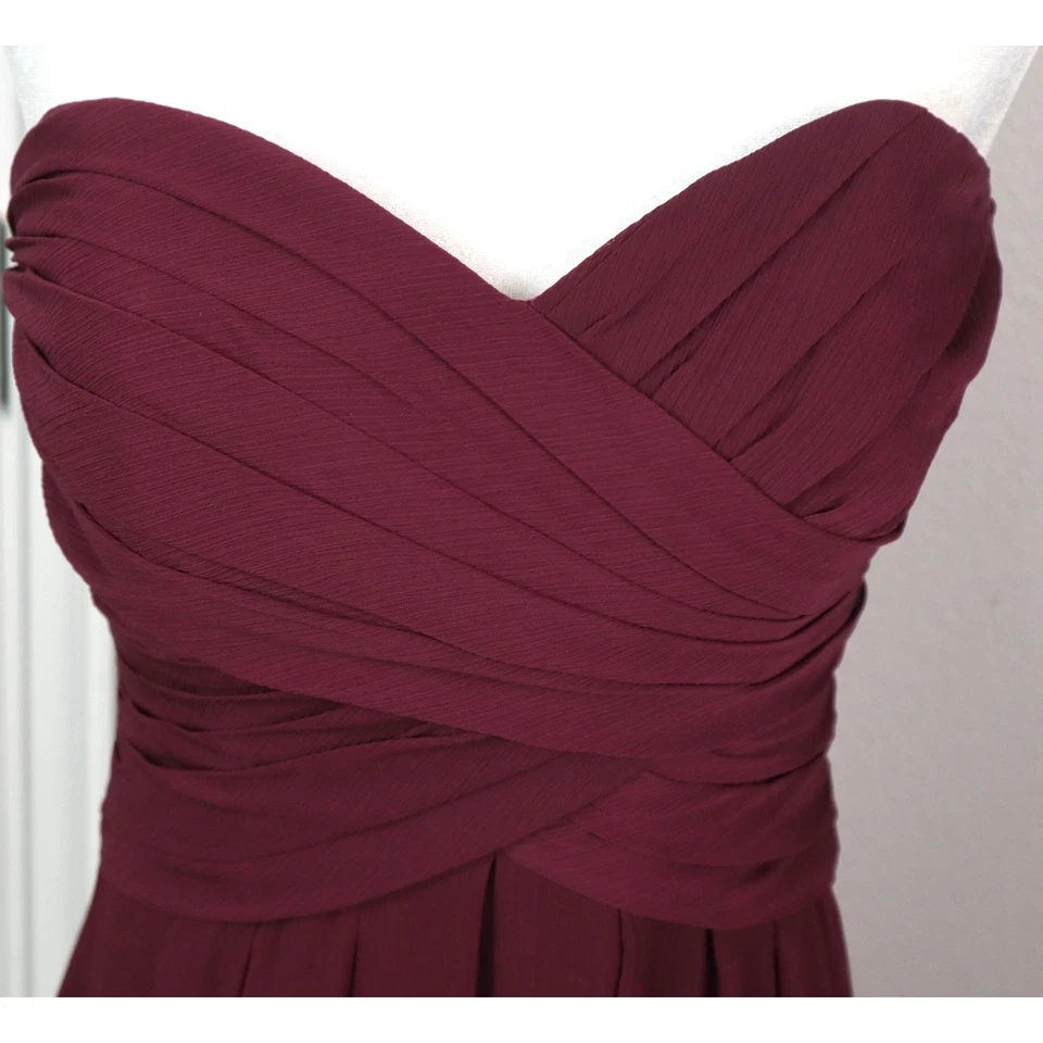 Davids Bridal Wine Red Dress Burgundy Maroon Sweetheart Chiffon Strapless 2 - Image 3 of 4