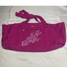 Gaiam Yoga Mat Accessory Bag Magenta Canvas Floral Embroidery 100% Cotton Travel