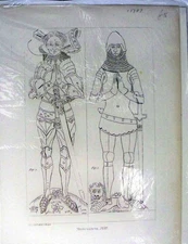 Original Old Antique Print Encyclopaedia Monuments Costumes