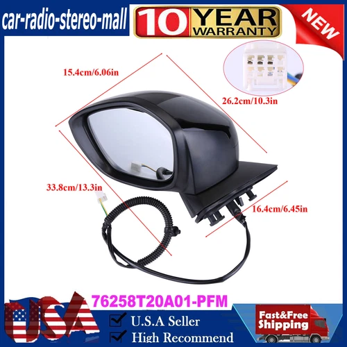 New 3 pins Power Adjust Black Mirror Left Driver Side For Honda Civic 2022 2023
