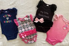 Lot of 4 Baby Girl One Piece Snap Bodysuit Infant 3-6 Month Summer Weather