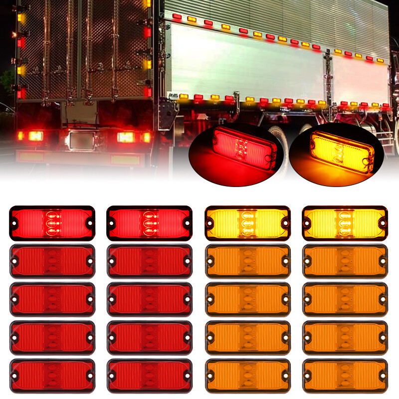 Partsam 2pcs 2" Round Amber 9LED Marker Lights, 2Pcs 4 In Round LED Trailer Lights Red Lotus Pattern With Strobe Function Stop Turn Tail Running Lamps Chrome Bezel, 12V IP65 - Foto 8