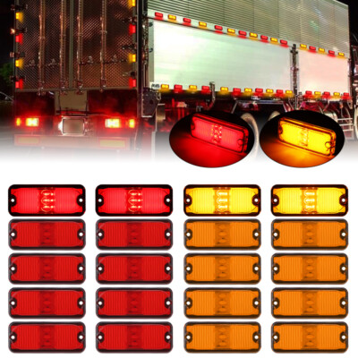 Partsam 2pcs 2" Round Amber 9LED Marker Lights, 2Pcs 4 In Round LED Trailer Lights Red Lotus Pattern With Strobe Function Stop Turn Tail Running Lamps Chrome Bezel, 12V IP65