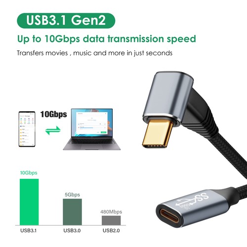 USB C to USB C Extension Cable Type C 10Gbps Data Transfers Fast Charging Cord - Picture 7 of 15