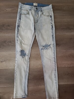 KDNK Mens Light Wash Skinny Jeans Distressed Stripe Size 30
